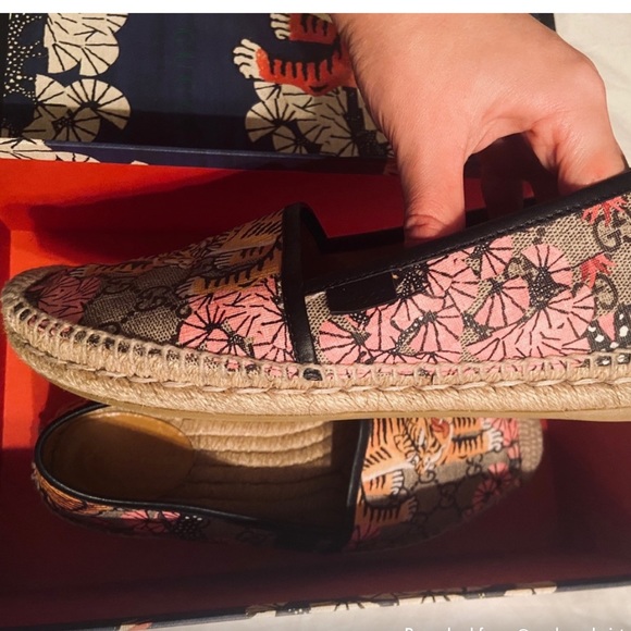 Gucci Tiger Bengal Gg Coated Canvas Espadrille Loafer Flats, good condition! - Picture 2 of 7